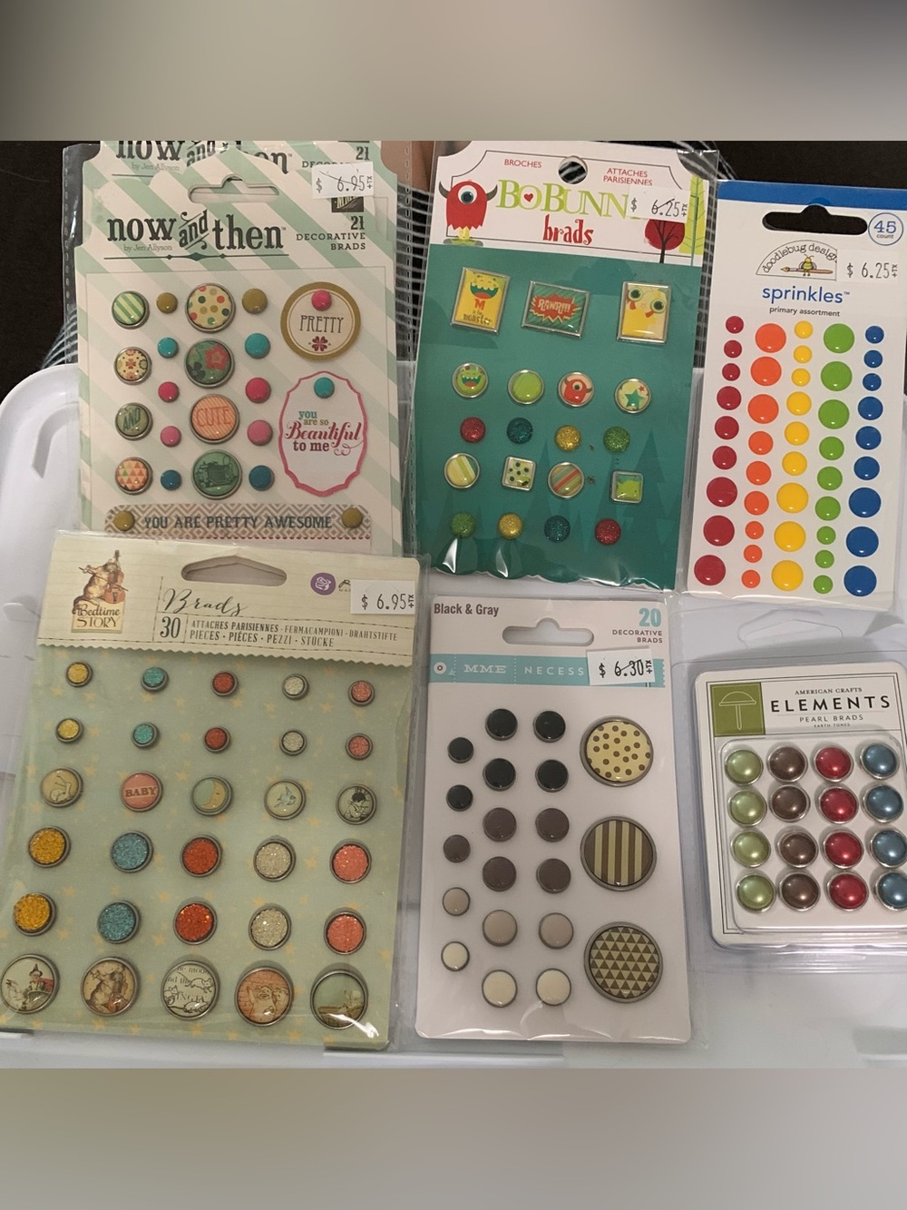 Decorative Brads - Bo Bunny & more + Enamel Dots - Multicolor Embellishments